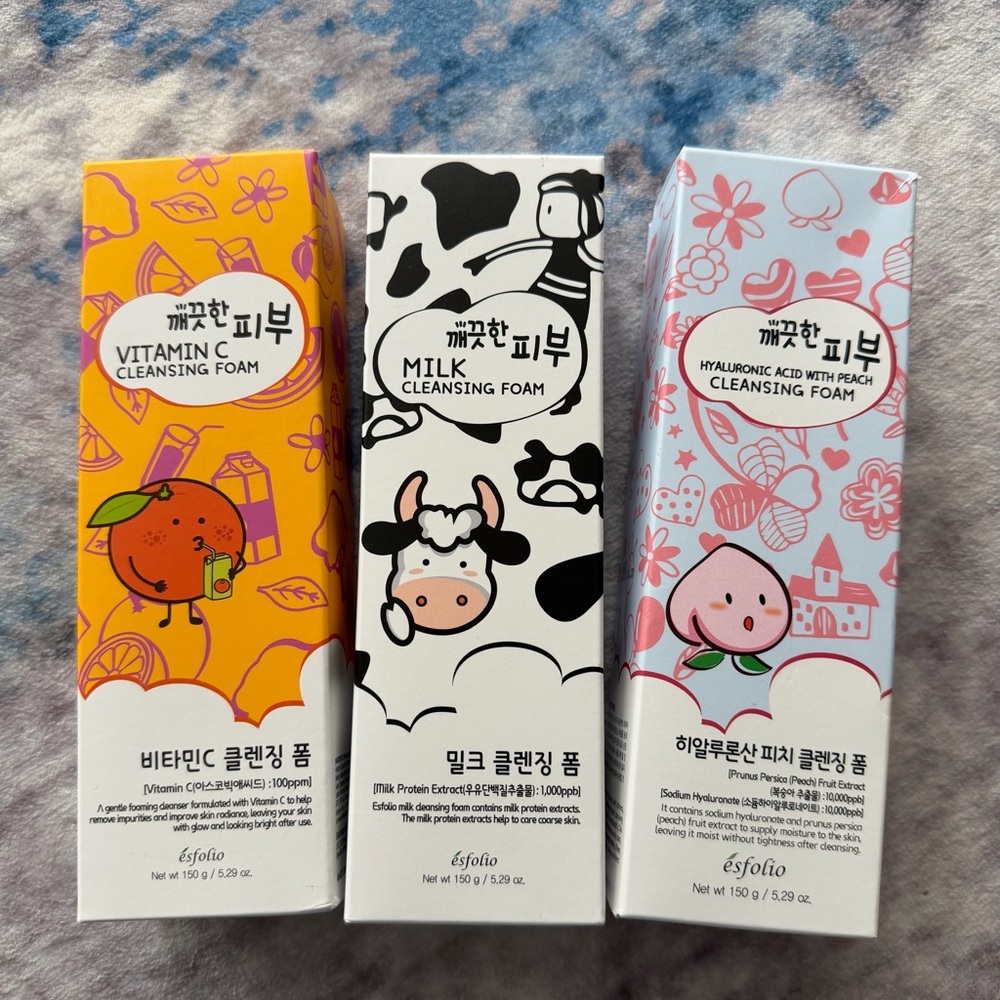 Esfolio Cleansing Foam Set - Vitamin C, Milk, Peach